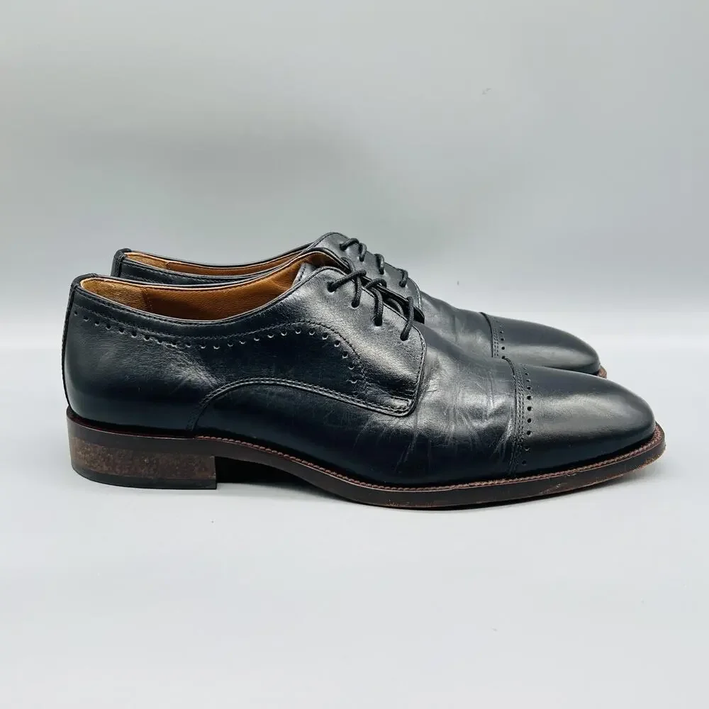 Johnston & Murphy Shoes Mens 9 Black Leather Cap Toe Derby Dress Almond Toe
